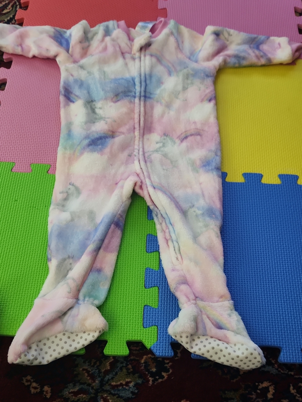 Plush Pastel Unicorn Print Fleece One-Piece for Kids
